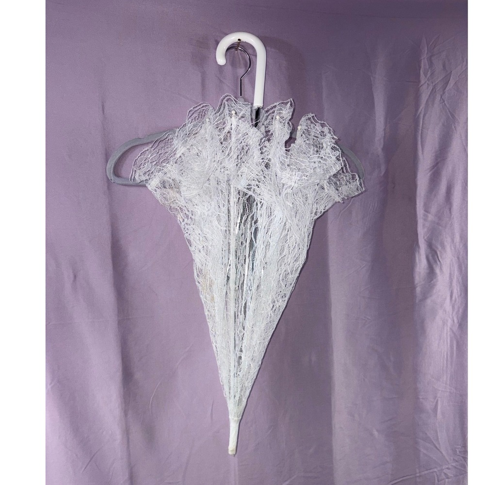 Vintage White Lace Parasol Umbrella Wedding Bridal Photo Prop Victorian Style